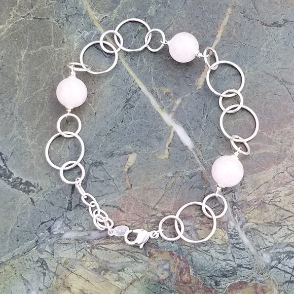 Unknown Jewelry - .925 Sterling silver rose quartz bracelet